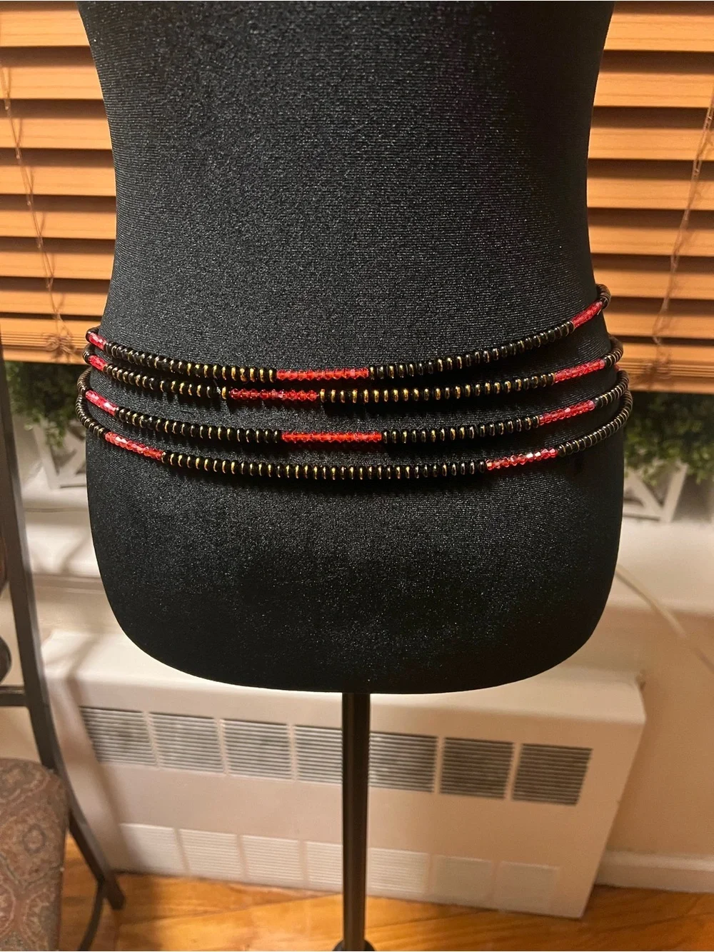 Beaded Multi-Strand Waist Chain with Red Accents handmade